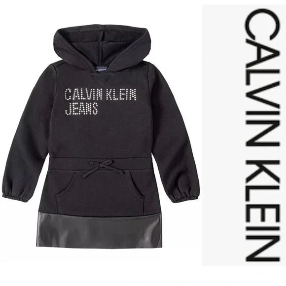 Calvin Klein Jeans | Dresses | Calvin Klein Girls Fauxleathertrim Hoodie  Dress Black Size 6 | Poshmark
